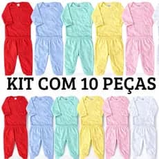 kit enxoval 10 peças combinando 100% algodão bebê menino e menina 5body e 5calça lisos.