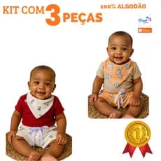 Kit Bebê Body + Shorts + Babador Bandana Suedine 100% Algodão