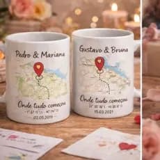 Caneca Mapa do Amor Personalizada | Cidade do Casal + Data Especial | Presente Criativo