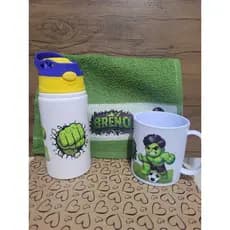 Kit Squeeze (garrafa), Caneca Polímero (plástico) E Toalha De Mão