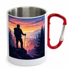 Caneca de Aço Inox Branca Personalizada com Alça Mosquetão – 300ml  ou 200ml Presente Aventureiro