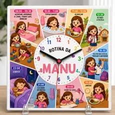 Relógio de Rotina Infantil Personalizado Azulejo 20x20 Quadro de Rotina Criança TEA Autismo Nome e Horários