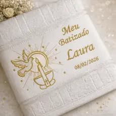 Toalha de Batizado Personalizada Bordada com Nome | Lembrança Batismo Luxo Bebê