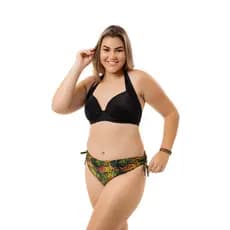conjunto Plus Size Bojo Liso Alças Reforçadas E Tanga Estampada