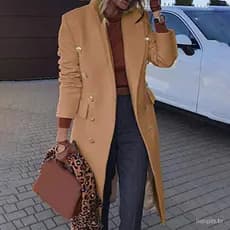 Sobretudo Cor Pura Outono Inverno Manga Comprida Slim Fit Longo Casaco De Lã Quente Mulheres Para A Vida DiáriaCasaco/Sobretudo Feminino Slim Fit De Lã Com Gola Dupla Cor Lisa Virada Para Uso Diário