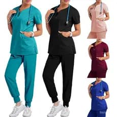 Conjunto De 2 Peças Scrub Suit Medical Women New T-Shirt Com Bolso Decollet In Cheese Top , Calças Enfermeira Roupa De Trabalho Uniforme Médico Clínica Dentária KLINIK KKM