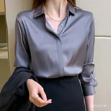 Camisa De Seda Genuína Feminina Estilo Primavera Outono Cetim Profissional Desgaste Manga Longa