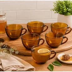 Jogo De Xícara Kit 6 Ambar Marrom Vidro 225ml Cafe Cha