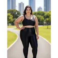 Conjunto Fitness Plus Size Cós Alto Top de Academia e  Calça Cintura Alta Bárbara