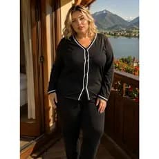 Pijama Inverno Plus Size Blusa Manga Longa e Calça Janaína 50 52 54 56