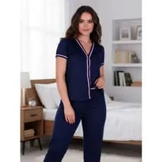 Pijama de Inverno com Manga Curta Calça Longa Amamentação Americano Abertura Frontal Vanessa