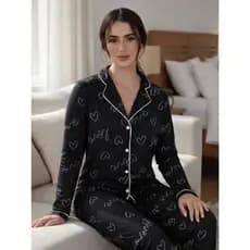 Pijama Inverno com Gola Americano com Botões para Amamentação Kelly