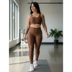 Conjunto Top e Legging Fitness 3D Cropped com Bojo Removível e Calça Cintura Alta Nicole e Laura