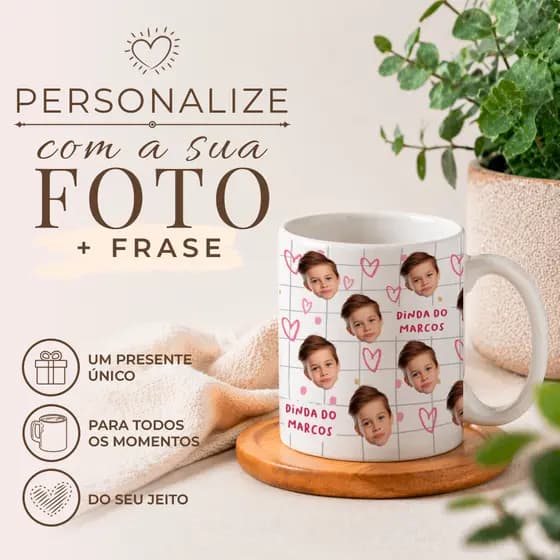Caneca com Foto Personalizado 325ml | Presente para Família, Amigos e Pets | Porcelana Premium
