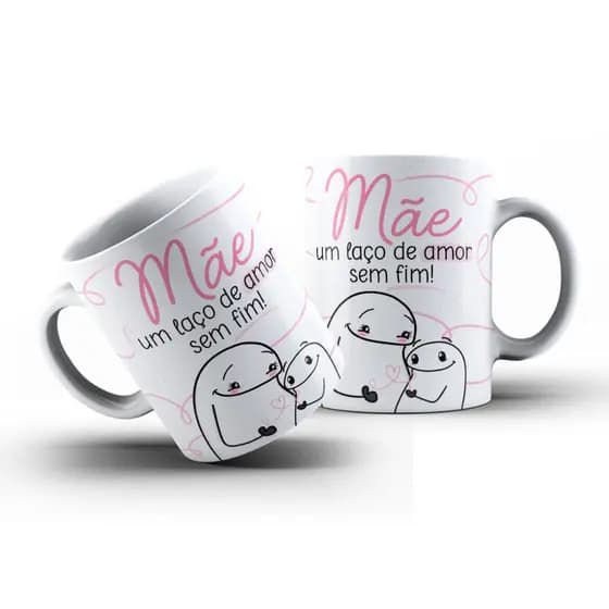 Caneca Xícara Personalizada Mãe Um Laço de Amor Flork Porcelana 325ml Alta Qualidade Presente