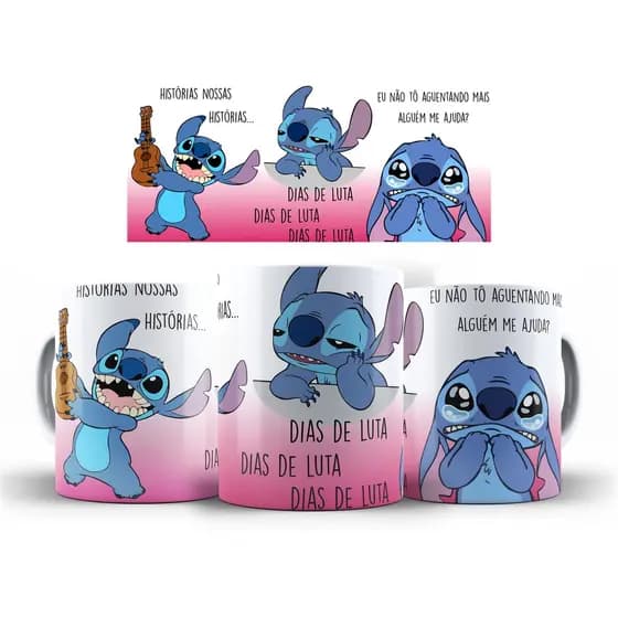 Caneca Personalizada Lilo Stitch Dias de Luta Divertida Engraçada Frases Porcelana Premium