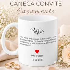 Caneca Personalizada Lembrança Pastor Casamento Porcelana Branca Importada 325ml
