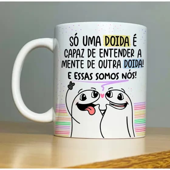 Caneca Porcelana Branca Flork Meme Engraçada para Amigas Linha Premium 325 ml