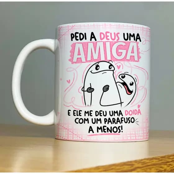Caneca Porcelana Branca Flork Meme Engraçada para Amigas Linha Premium 325 ml Alta Qualidade