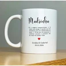 Caneca Personalizada Casamento Padrinhos com Nome e Data  Madrinha Porcelana 325ml Linha Premium