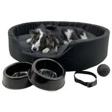 Kit Pet Grande Cama Europa Potes Água Ração Coleira Bolinha