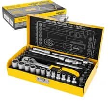 Jogo de Soquetes e Bits Vonder 33 Peças 1/4" Aço Cromo Vanádio Catraca Reversível Estojo Metal