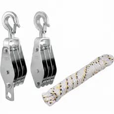 Kit Moitão Cadernal 45mm 3 Roldanas Vonder Par + Corda Trançada 8mm 15m Elevação Carga Premium