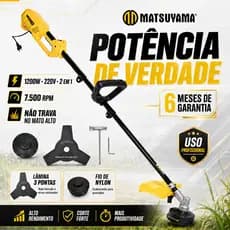 Roçadeira Elétrica 1200W 220V Matsuyama Lâmina 3 Pontas Fio Nylon Profissional 6 Meses de garantia