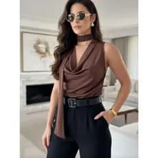Blusa Feminina Suplex Gola Choker Franzida Modela Corpo Confortável