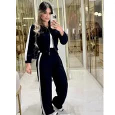 Conjunto Feminino Jaqueta Manga Longa e Calça Pantalona Duas Cores