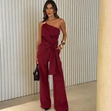 Conjunto Feminino Assimétrico Calça pantalona Alfaiataria Detalhe Fivela