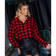 Camisa Feminina Manga Longa Xadrez Importada Festa Junina Casual estiloso rodeio