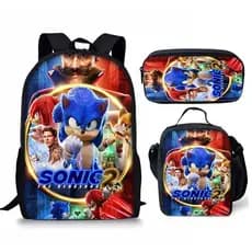 Sonic 2 Anime Crianças Mochila com Lunch Bag 17in Menino Menina Estudante Lápis Bag Escola Mochila Gift Kit