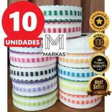 Kit 10 Rolos Passa Fita Falso Cores Diversas 10 Metros Cada Fita Galão Fita Pano de Prato Aviamentos