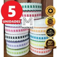Kit 5 Rolos Galão Passa Fita Falso todas as cores com 10 Metros cada 100% Poliéster Aviamentos