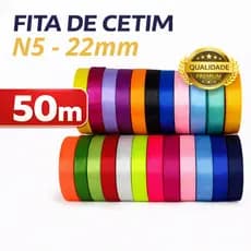 Fita de Cetim Nº5 (22mm) – 50m – Laços, Artesanato, Presentes – Diversas Cores