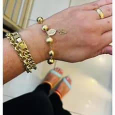 Pulseira Feminina Ouro18k Bolas Bolinhas Grandes Douradas