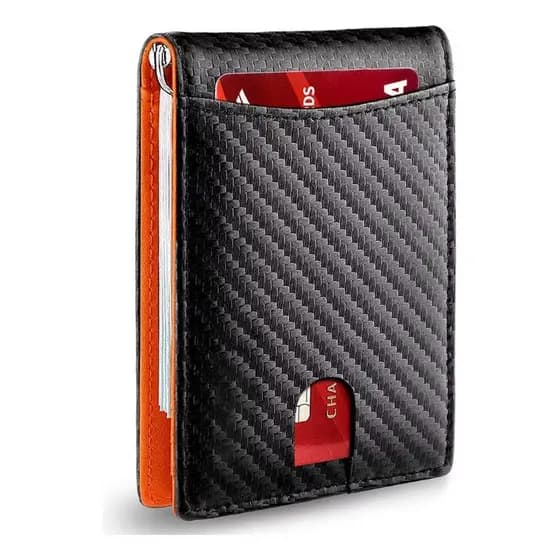 Carteira Slim Masculina Rfid Couro Sintético Anti Clonagem Preto Couro com Porta Cartões e Clip de Dinheiro