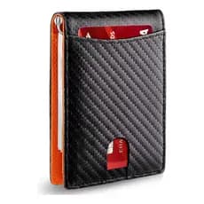 Carteira Slim Masculina Rfid Couro Sintético Anti Clonagem Preto Couro com Porta Cartões e Clip de Dinheiro
