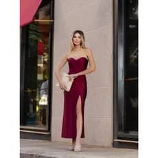 Vestido Longo Tomara Que Caia Com Fenda Malha Trilobal