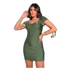 Vestido Feminino Curto Tubinho com Manga Plissada Malha Trilobal Acetinada