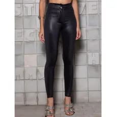 Calça Hotpants Disco Cirre Cintura Alta Couro Fake