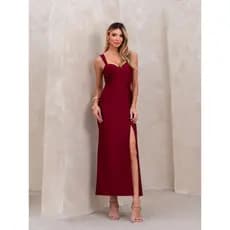 Vestido Longo Com Alça Corselet Com Fenda Malha Trilobal