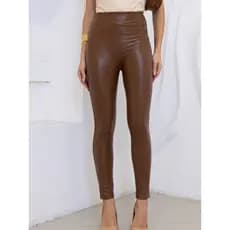 Calça Feminina Couro Fake Cintura Alta Modeladora Peluciada