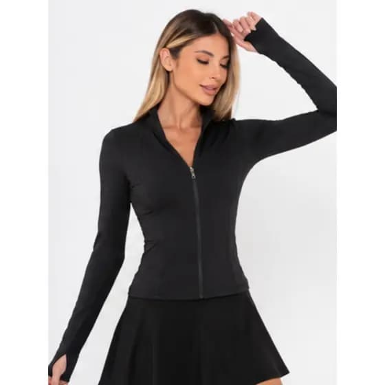 Jaqueta Fitness Feminina Poliamida Premium Manga Longa com Zíper Academia UV50