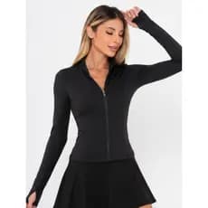 Jaqueta Fitness Feminina Poliamida Premium Manga Longa com Zíper Academia UV50