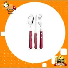 Kit de Talher Inox Com Cabo de Madeira c/3 PCS(Faca, Colher e Garfo)