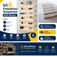 Kit 6 Pratileiras MDF, Expositor, Esmalte, Tinta, Tempero, Branco Texteorizado