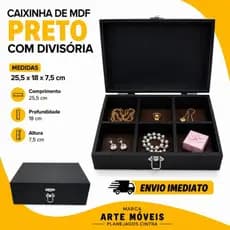 Mini caixinha MDF preto, divisória removível, porta jóias, lembrancinhas
