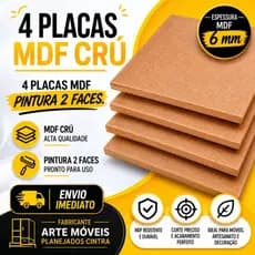 4 Placas MDF Crú e Cores 2 Faces  Pintura Foto Decoração